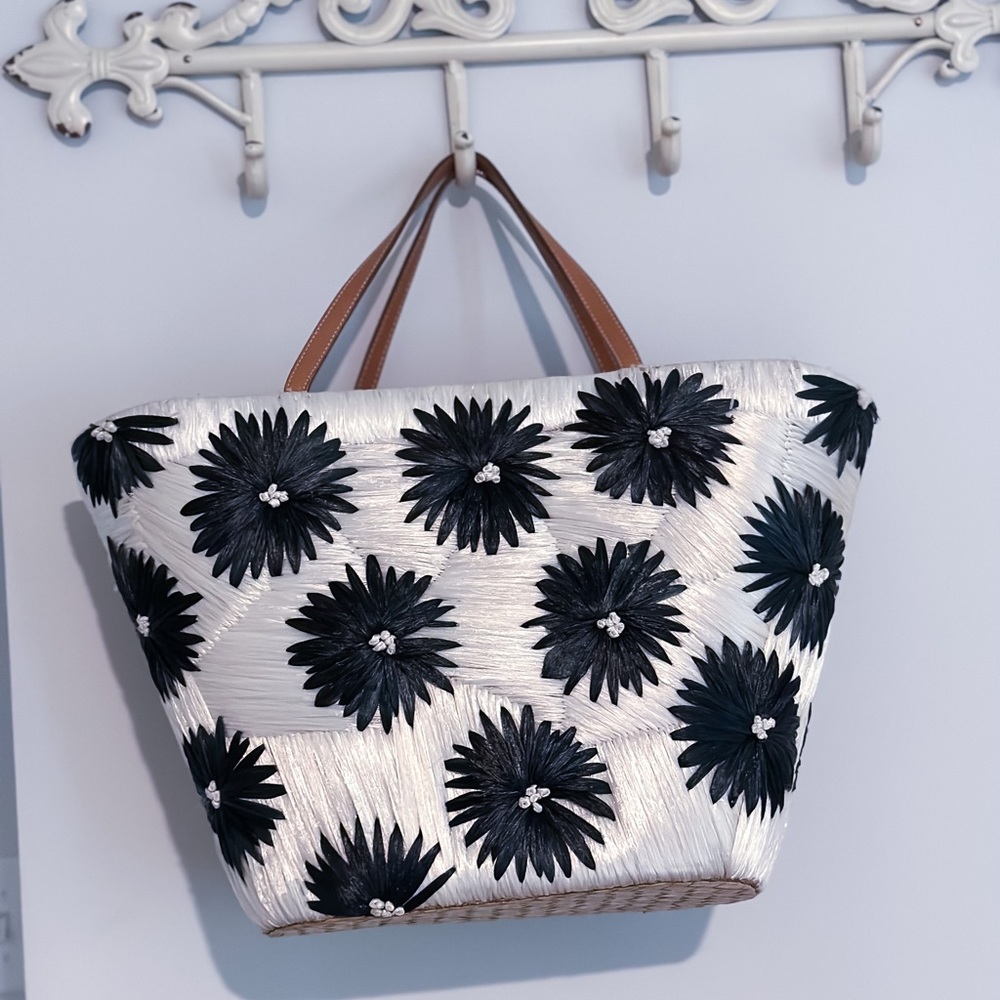 Kate Spade Cabo Holiday Wicker Straw Daisy Tote